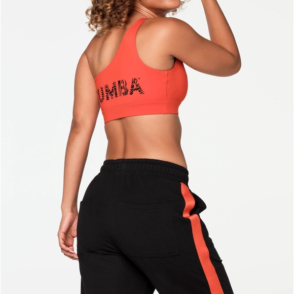 NWT ZUMBAWEAR “Zumba HAPPY” one shoulder sports bra XXL in Red Hot - Picture 6 of 8